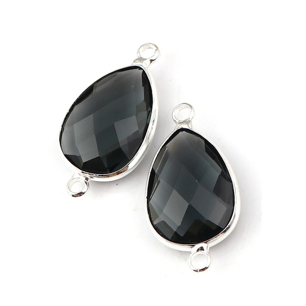 5 Tropfen Anhänger Glas Dunkelgrau 26mm