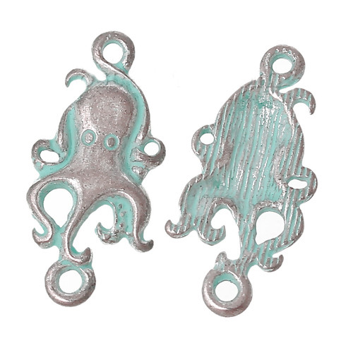 10 Schmuckverbinder Octopus Antik Blau Tintenfisch