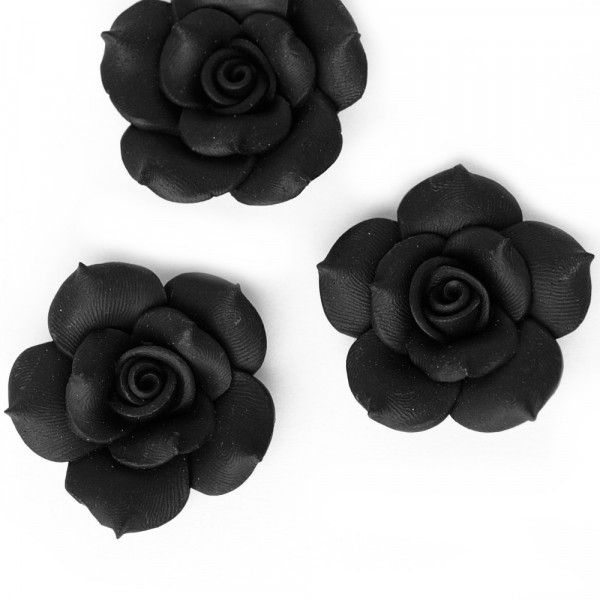 2 Rosen 4cm aus Polymer Clay Schwarz