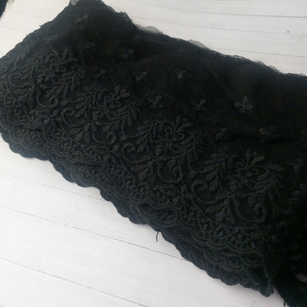 Tüllspitze Abverkauf 15cm Schwarz Stückelung