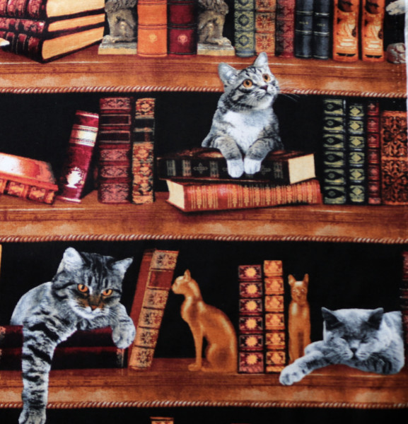 Baumwollstoff Bücher Katzen