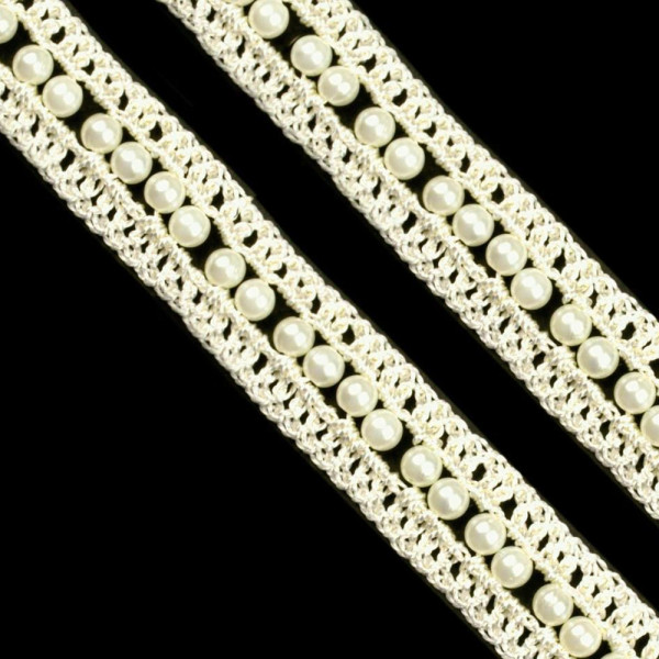 Häkelborte mit Perlen Creme 20mm