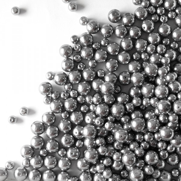 400g Glaswachsperlen Mix 6 - 12mm Silbergrau