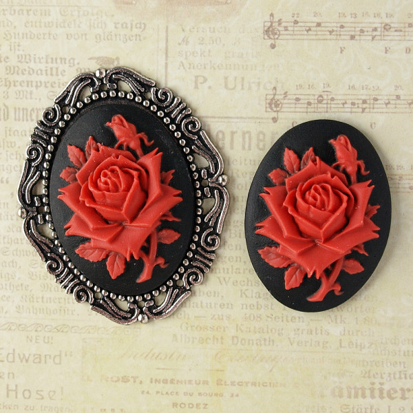 kamee 30x40mm großhandel rose rot schwarz groß kaufen günstig mengenrabatt 50 30