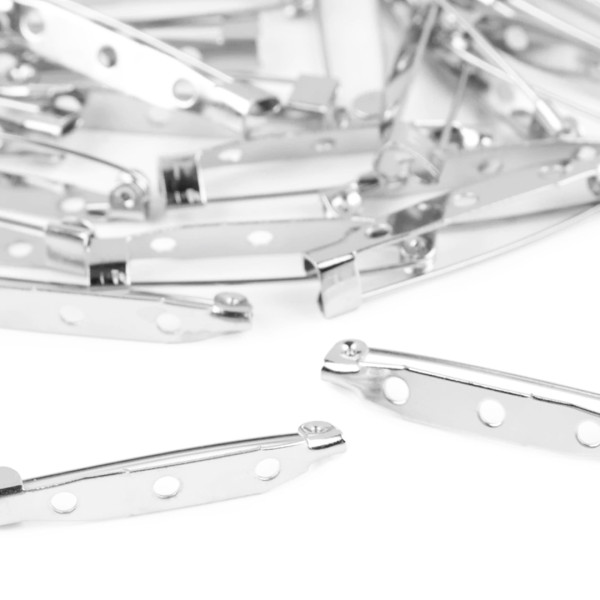 10 Broschen Nadeln Rohlinge 35mm Silberfarben