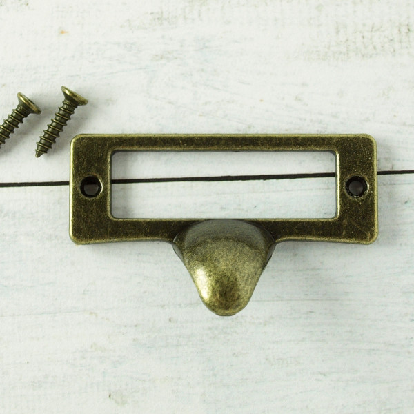 6x Label Etiketten Fach mit Griff Altmessing