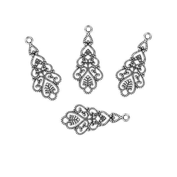 10 Filigree Tropfen Anhänger silberfarben 41mm