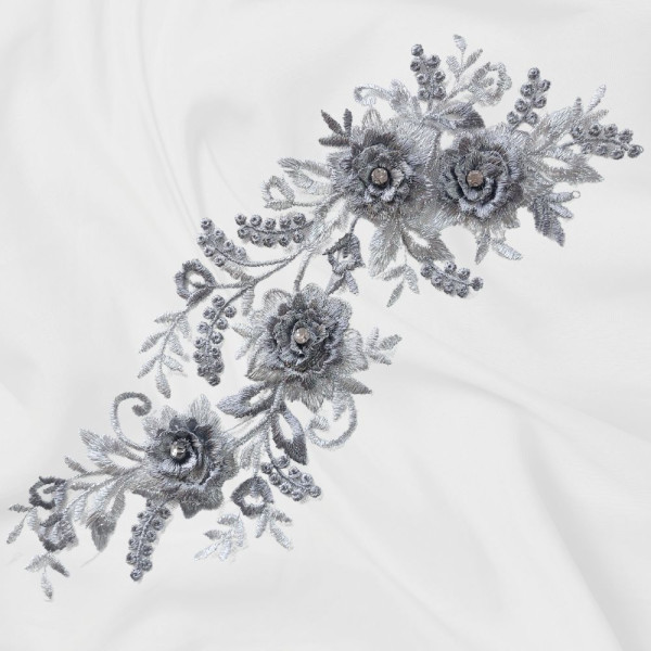 Blüten Applikationen Silber Grau Strass