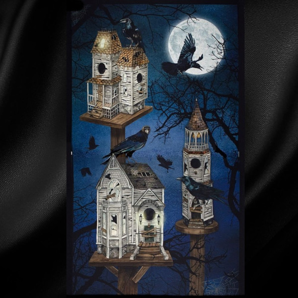 X Baumwollstoff "Darkest Sky" Panel Raven Moon Vogelhaus
