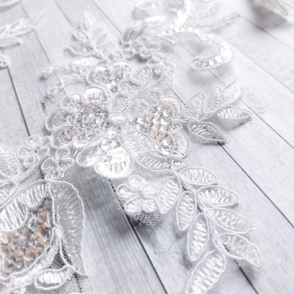3 Paar Pailletten Applikationen Weiß Hochzeit