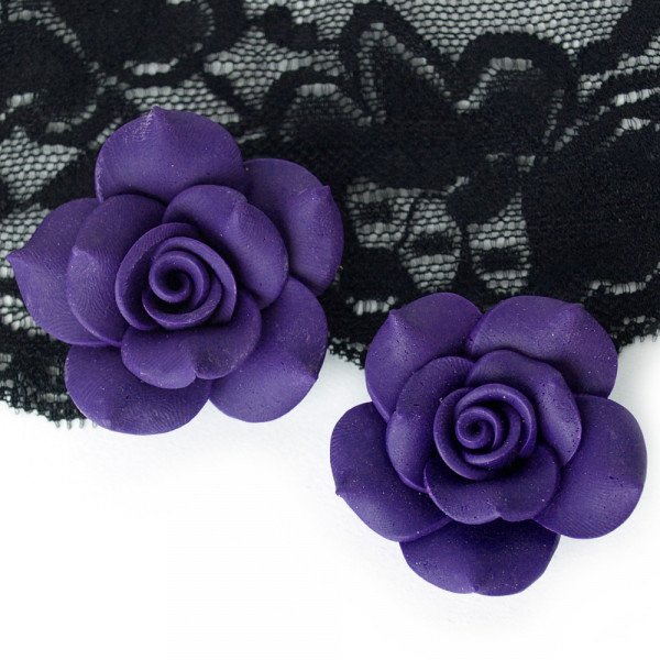 2 Rosen 4cm aus Polymer Clay Violett Lila