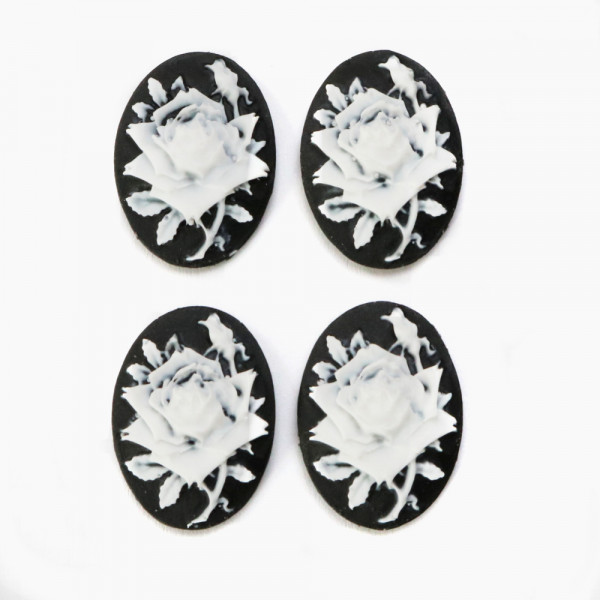 4x Kamee (M) Rose Weiß auf Schwarz