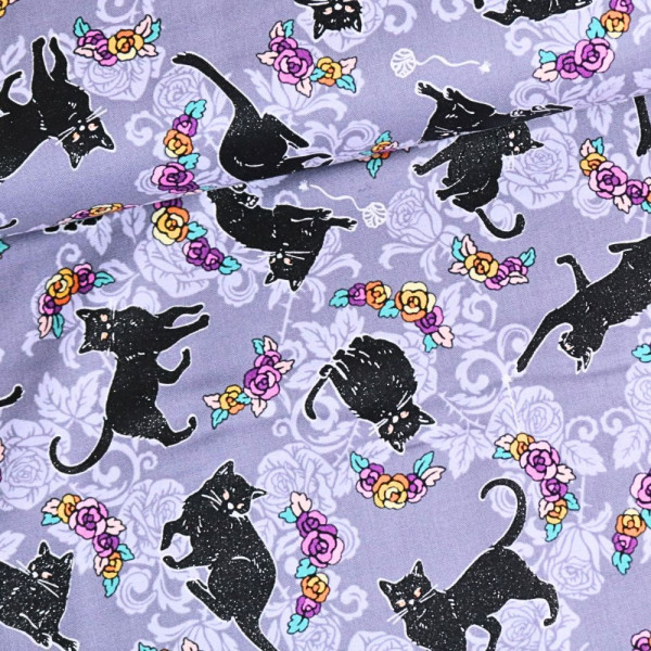 X Webstoff Glitzer Katzen Hell Totally Twilight
