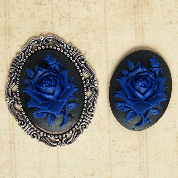 kamee rose 30mm groß blau schwarz gothic material schmuck kaufen