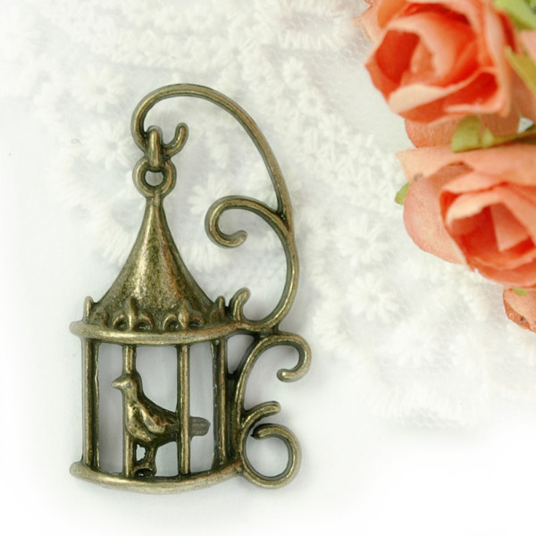 anhänger, schmuck, kette, altmessing, material, kaufen, kugel, ornamente, vogel, vogelkäfig