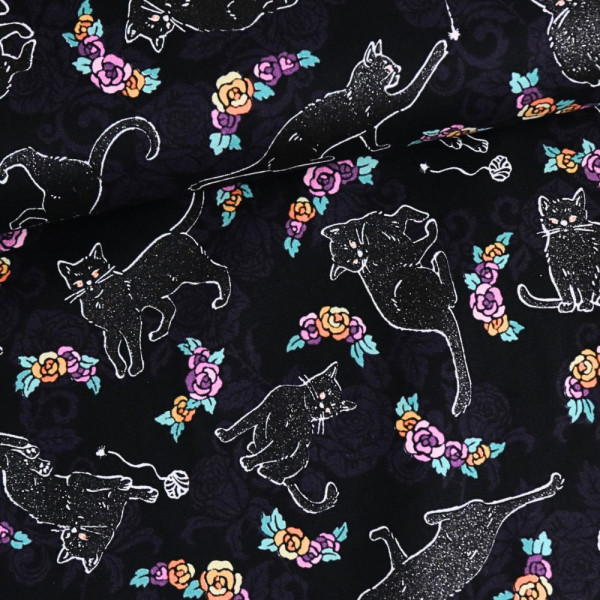 X Webstoff Glitzer Katzen Dunkel Totally Twilight