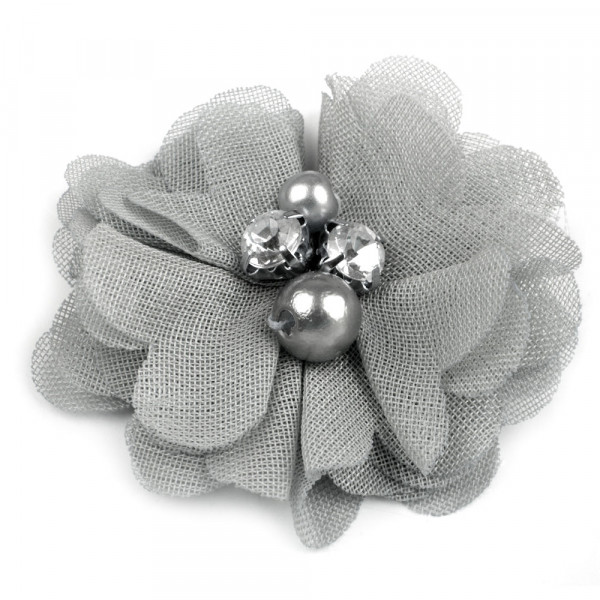 blüte chiffon grau perlen glitzer besetzt