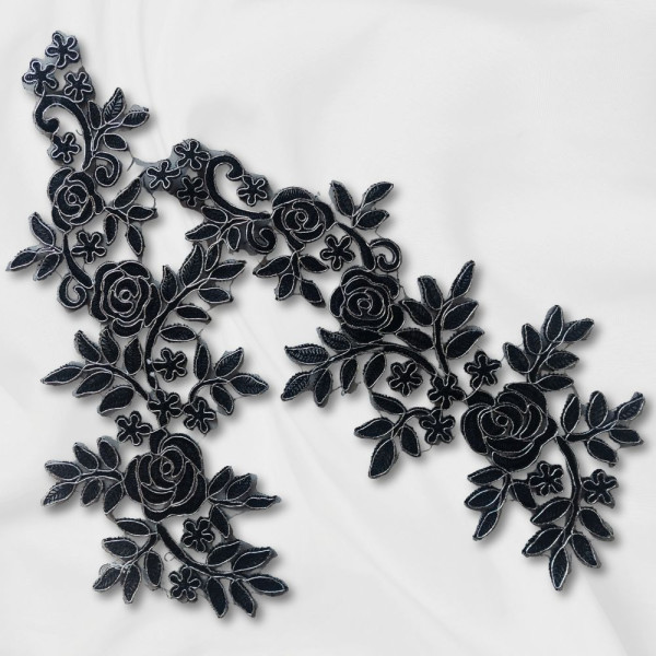 Paar Spitzenapplikation Schwarz Silber XL