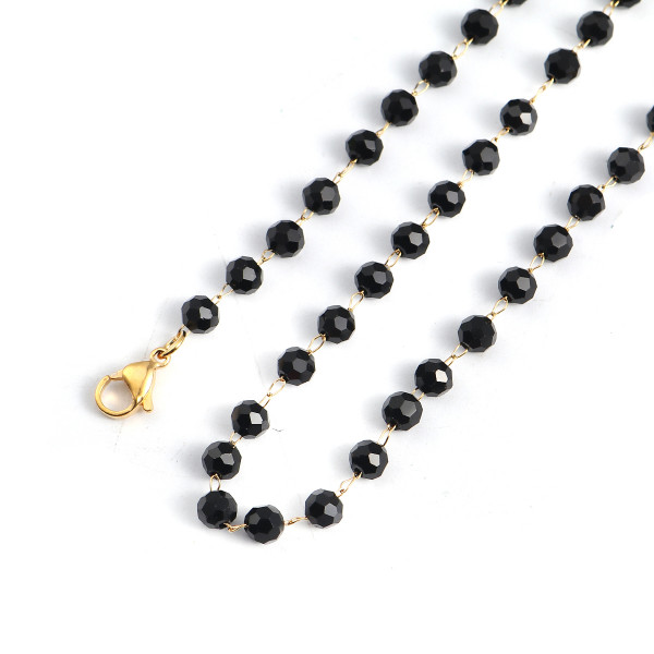 Edelstahl Kette schwarze Perlen 45cm goldfarben