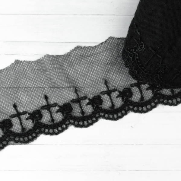 Spitze Tüll Kreuze 6,5cm schwarz Polyester