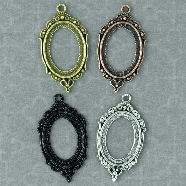 Kamee Fassung Setting verziert schnörkel ornamente oval cabochon