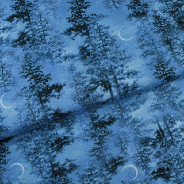 Baumwollstoff Nacht Wald Blau