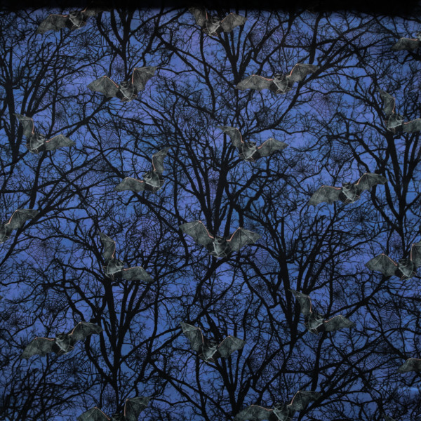 Baumwollstoff "Darkest Sky" Fledermaus Wald Blau
