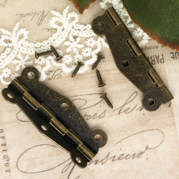 4 Scharniere Metall Altmessing Massiv