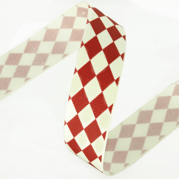 Rauten kariert Creme Rot ripsband 25mm kaufen basteln material