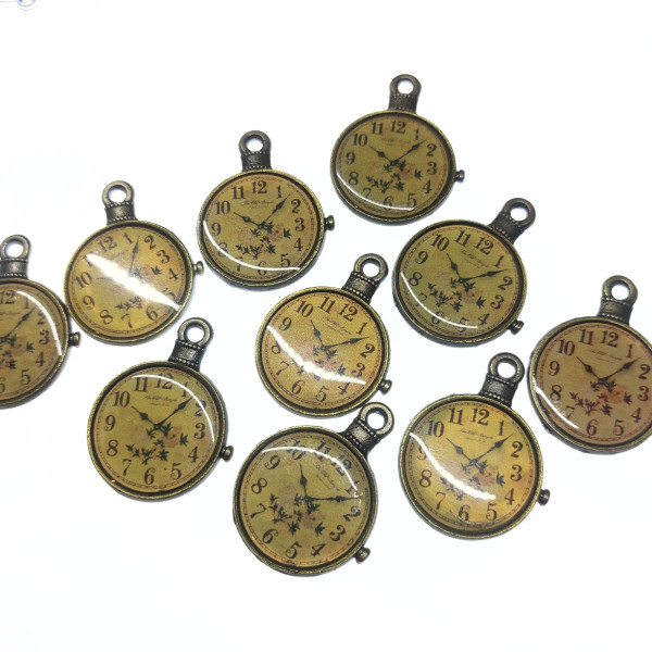 10x Anhänger Taschenuhr Altmessing 25mm